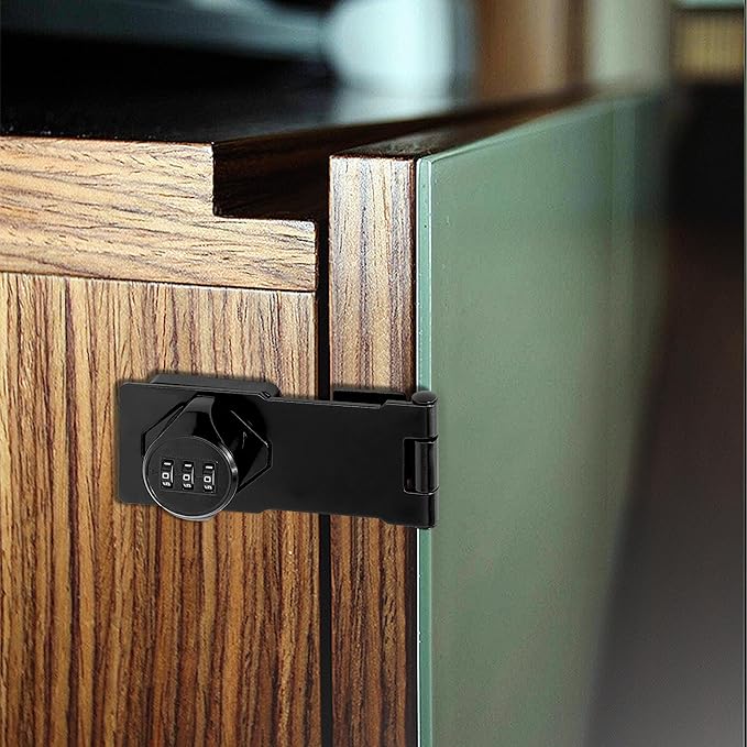 Password Rotary Hasp Locks, Black 4 Pack Cabinet Locks with Combination, Keyless Security Latch for Sliding Barn Door, Gate, Small Door, Closet, Drawers