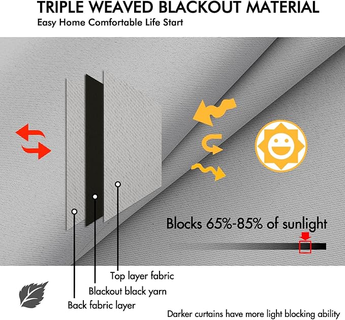 ANRODUO Back Tab Blackout Curtains for Bedroom Living Room, Rod Pocket Pinch Pleated Thermal Insulated Room Darkening Curtains 96 Inches Long 2 Panels, Light Grey, 42 x 96 Inch