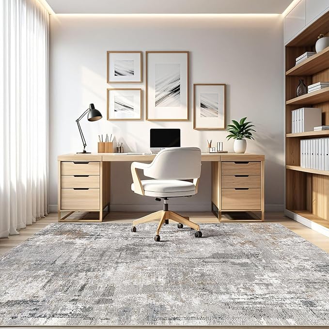 5x7 Area Rugs Washable Rug: Living Room Large Abstract Modern Soft Stain Resistant Indoor Floor Non Slip Accent Carpet for Bedroom Nursery Playroom Dining Room Office Dorm Home- Gray Rust