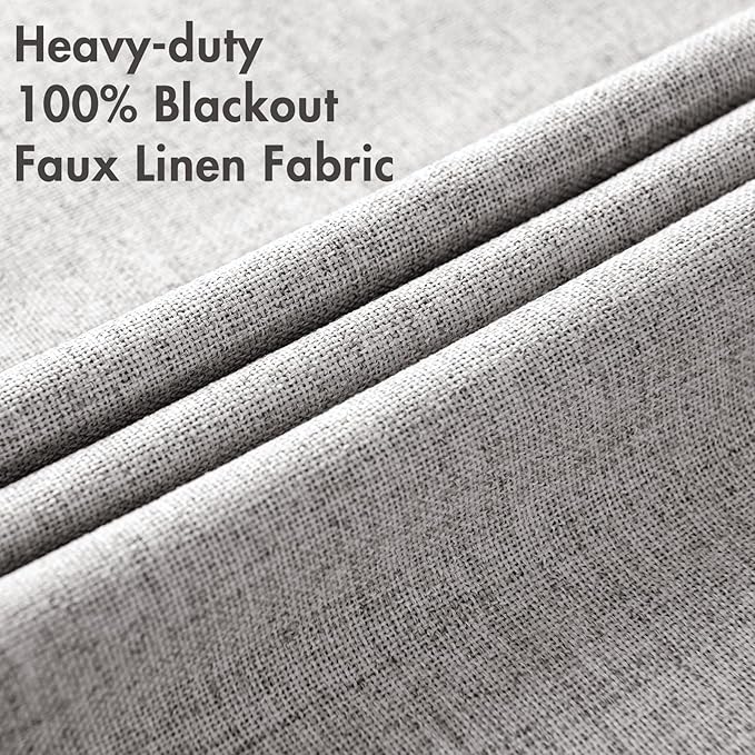 MIULEE Linen Texture Curtains for Bedroom Solid 100% Blackout Thermal Insulated Greyish White Curtains Grommet Room Darkening Drapes for Living Room Nursery 52x45 Inch (2 Panels)