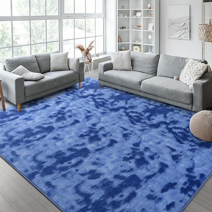 Kimicole 5x8 Washable Area Rugs for Bedroom Living Room, Low Pile Ulta-Thin Solid Color Rug, Non-Slip Soft Fluffy Carpet for Nursery Kids Room Dorm Room Home Decor (Blue)