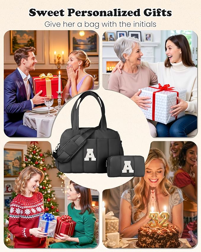 Women Duffle Bag with Initial, Personal Item Travel Bags，Gifts for Teen Girls-Gym Bag with Wet Pocket，Lightweight Travel Bags Personalized Tote with Makeup Pouch