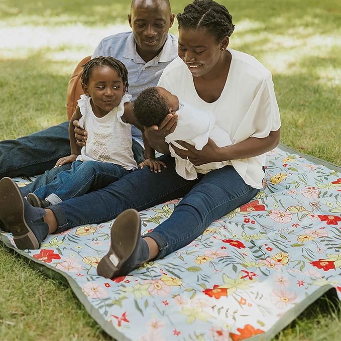 Little Unicorn 5'x10' XL Outdoor Family Picnic & Beach Blanket | Durable & Water-Resistant Fabric | Compact Fold & Easily Wipes Clean | Zipper Pocket (Primrose Patch)