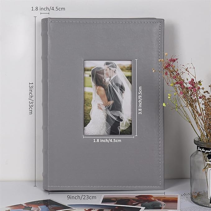 RECUTMS Photo Albums for 4x6 Photos Holds 300, 3 Per Pages Photo Picture Album PU Leather Cover, Horizontal Photos Record Family Wedding Anniversary Baby Holiday Album(Grey)