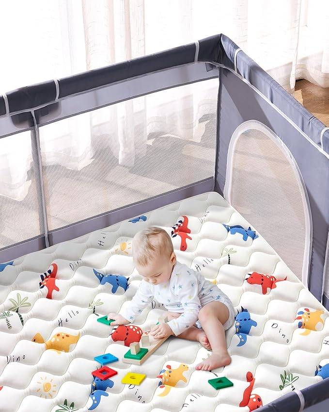 Odorless Premium Foam Baby Play Mat 47" x 47", Soft Microfiber Fabric Crawling Mat for Floor- Comfortable and Hypoallergenic, Non-Slip Cushioned Floor Playpen mat for Infants,Babies,Toddlers
