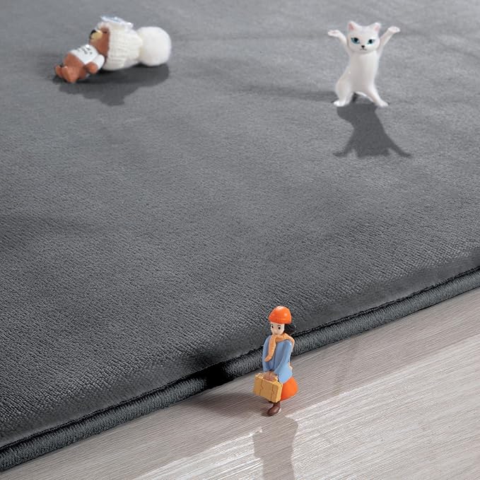 BALAPET Thick Memory Foam 50x50 Play Mat for Playpen, Super Soft Velvet Portable Baby Playpen Mat for Kids Toddler Crawling and Play, Non-Slip Bottom Playmat, Dark Grey