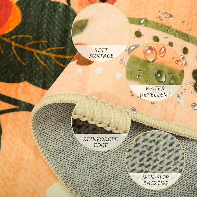 Floral 2x10 Area Rug Machine Washable Soft Print Boho Carpet Non Slip Doormat Low Pile Flower Area Rugs for Living Room Bedroom Nursery Kitchen Dining Room Indoor-Yellow/Orange