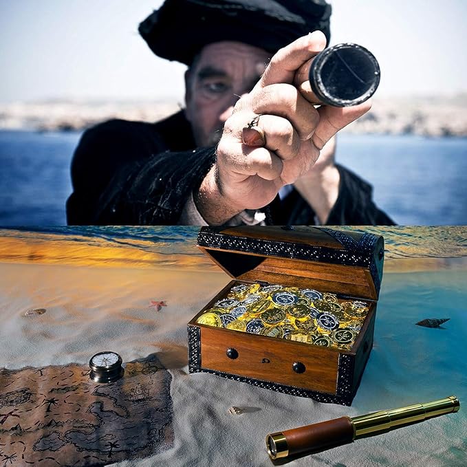 Pirate Monocular Telescope, 25x30 High Powered Zoomable Collapsible Brass Spyglass Handheld Waterproof Telescope Monocular for Bird Watching Hunting Hiking Travelling