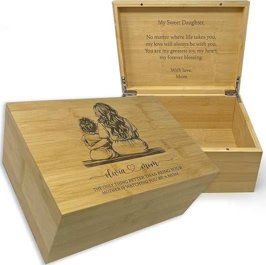 1st Mothers Day Gifts for Daughter - The Only Thing Better Than Being Your Mother Is Watching You Be A Mom, Personalized Keepsake Boxes for Memories Large, Acacia Wood, Happy Mothers Day, 11x8x4.75 in