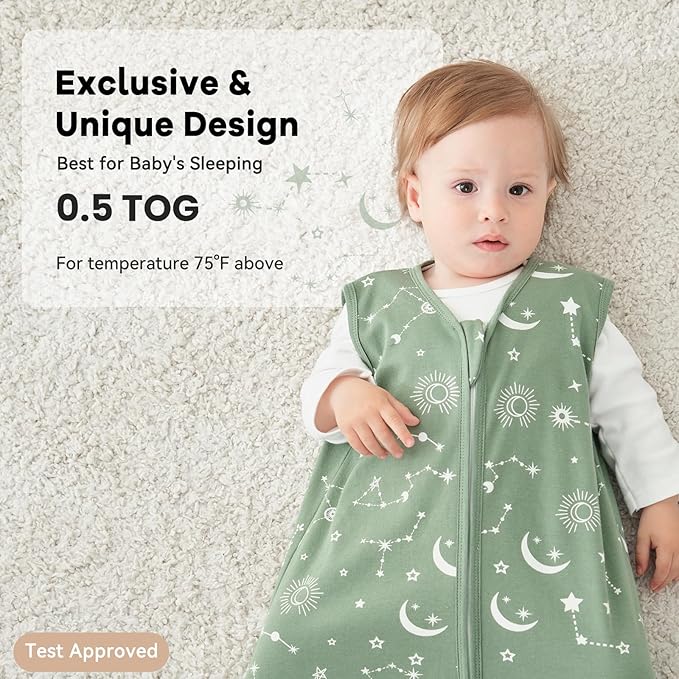 Baby Sleep Sack 18-24 Months 3 Pack 100% Cotton Lightweight 0.5 TOG Wearable Blanket Baby Sleep Bag with 2-Way Zipper for Infant Toddler