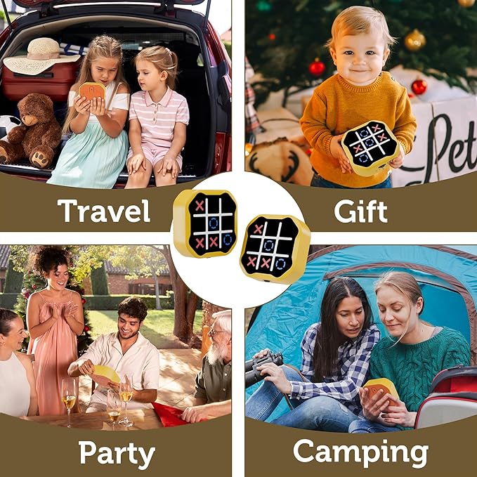 3 in 1 Electronic Tic Tac Toe Game, Handheld Digital Tic Tac Toe Bolt Game with Silent Mode, Portable Learing Toy Gift for Kids & Adults, Yellow