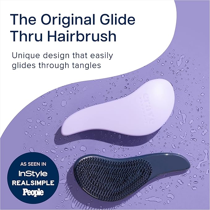 Crave Naturals Glide Thru Hair Brush - Detangler Brush for Curly, Straight, Wet or Dry Hair - Gentle Detangling Brushes for Adults, Kids, Toddlers - Hair Accessories for Women, 7.5x3" - Purple