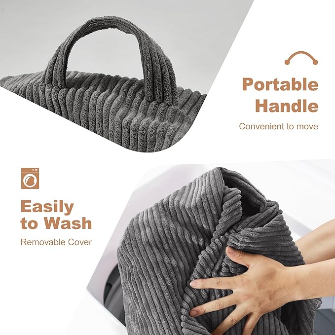 Homguava 3.5FT Bean Bag Chair: Teardrop Bean Bags with Memory Foam Filled, Compact Beanbag Chairs Soft Sofa with Corduroy Cover (Grey)