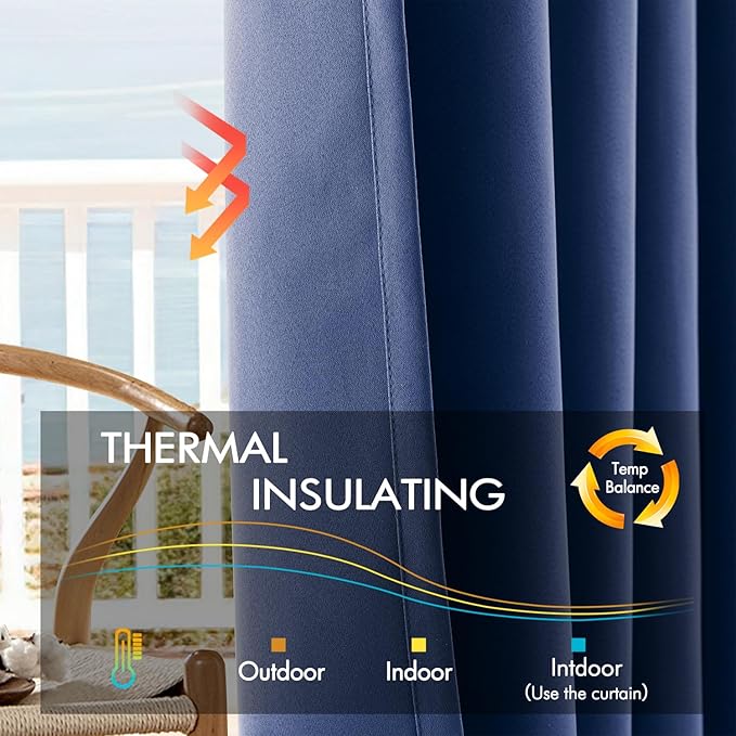 ANRODUO Back Tab Blackout Curtains for Bedroom Living Room, Rod Pocket Pinch Pleated Thermal Insulated Room Darkening Curtains 72 Inches Long 2 Panels, Navy Blue, 42 x 72 Inch