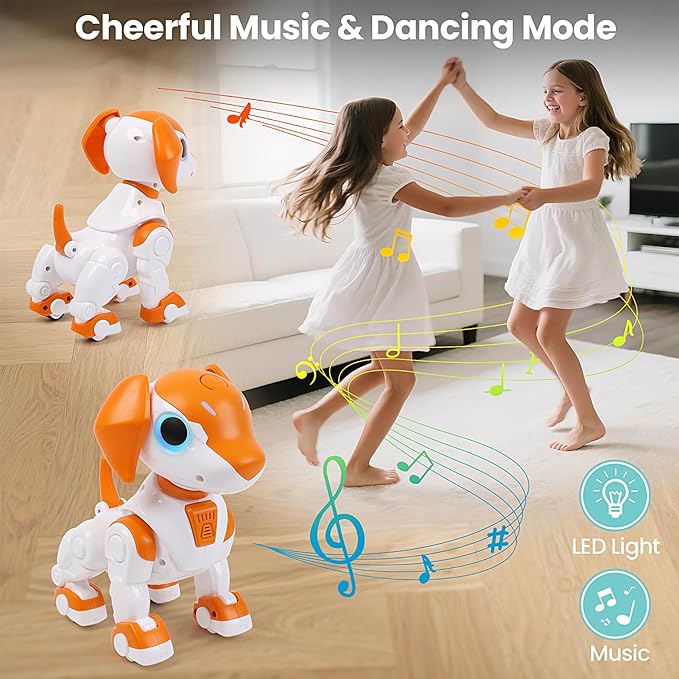 Remote Control Robot Toys Dog for Kids Age 3-8, RC Smart Walking Electronic Pet Dog Toy with Light Eyes, Dancing and Music, Gift Ideas for Toddler Boys and Girls 4 5 6 7 Year Old