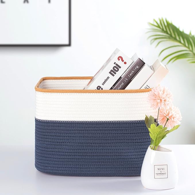 MINTWOOD Design 3-Pack Storage Baskets for Shelves, Playroom and Classroom Storage Basket, Book Basket, Decorative Storage Cube Bins, Woven Closet Organizers, Pantry and Shoe Organizer, Prussian Blue