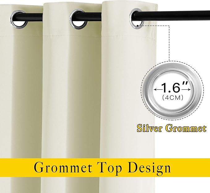 NICETOWN Beige Blackout Curtains 63 inches Long, Grommet Room Darkening Window Treatment Thermal Insulated Vertical Drapes Sound Reducing for Bedroom, W46 x L63, 2 Panels