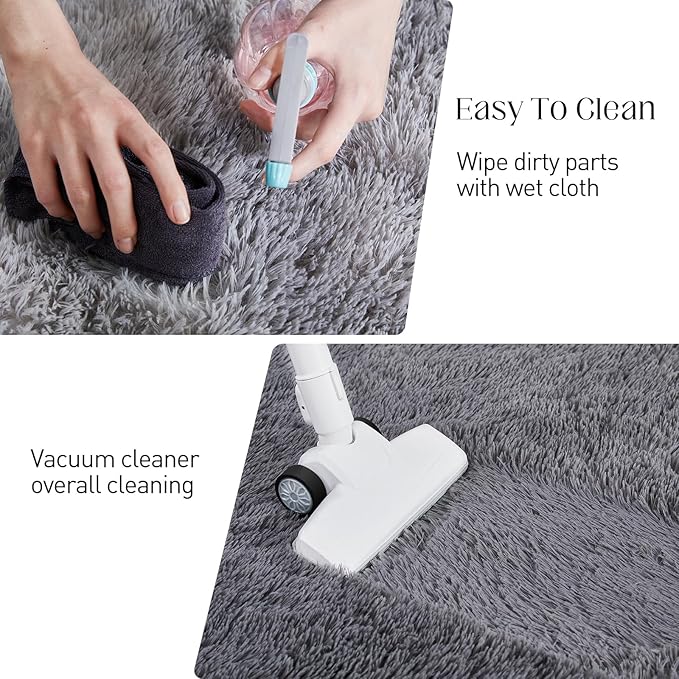 9x12 Grey Fluffy Plush Area Rug, Ultra Soft Bedroom Rug Indoor Carpet, Anti-Skid High Pile Luxury Rugs for Nursery, Kids Room, Playroom, Home Decoration