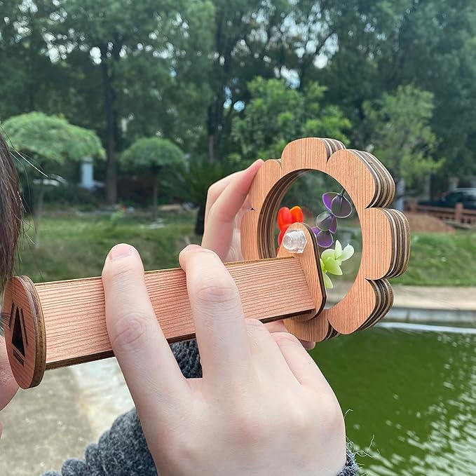 Natural DIY Kaleidoscope Kit, New Wooden Magic Rotating Kaleidoscope Making Set for Nature Lovers, Best Gift, Outdoor Classic Handmade Education Toys (2 Pcs Normal+Flower)