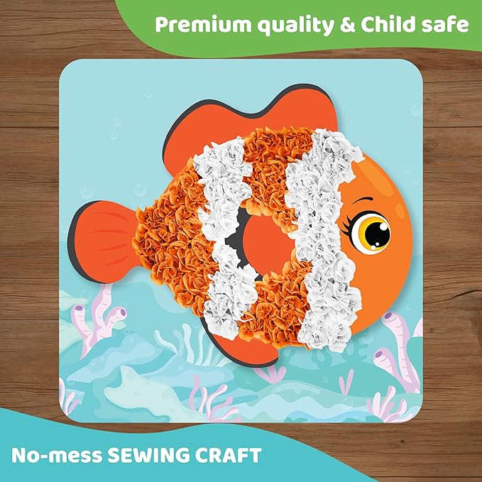 jackinthebox Poke Poke Art – Ocean Theme, Mess-Free Fabric Art and Craft, Flower Pressing Kits, Gift for Kids, Toys for Girls and Boys Ages 4 5 6 7 8