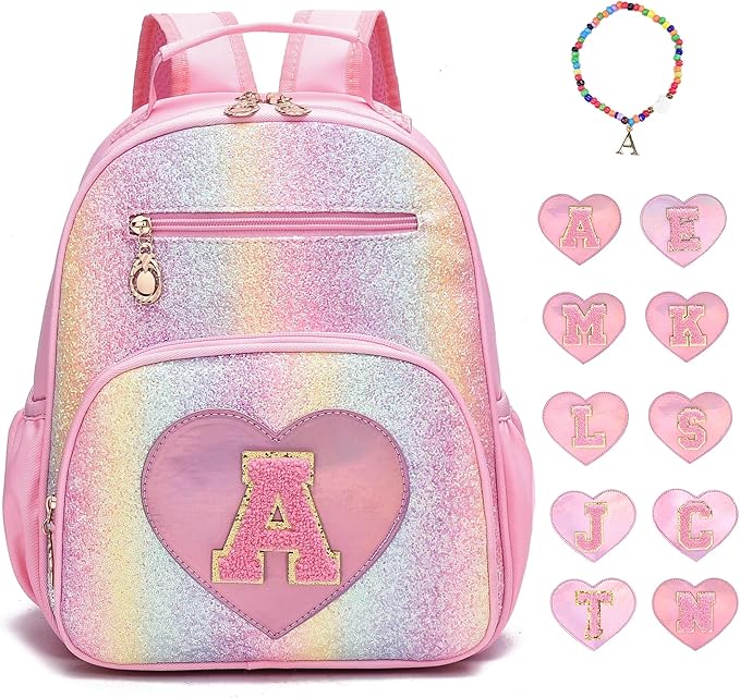 I IHAYNER Kids Glitter Lightweight Backpack for School Travel & Daycare, Toddler Backpack for Girls 3+ Preschool Kindergarten Elementary Kids Backpack-Rainbow Pink A