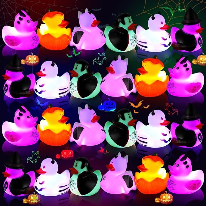 Halloween Rubber Duckies in Bulk Glow in The Dark Rubber Ducks Light up Halloween Mini Duckies Bath Toys for Halloween Party Favor Decor Pool Bathtub Baby Shower Toy Gifts for Kids(12)