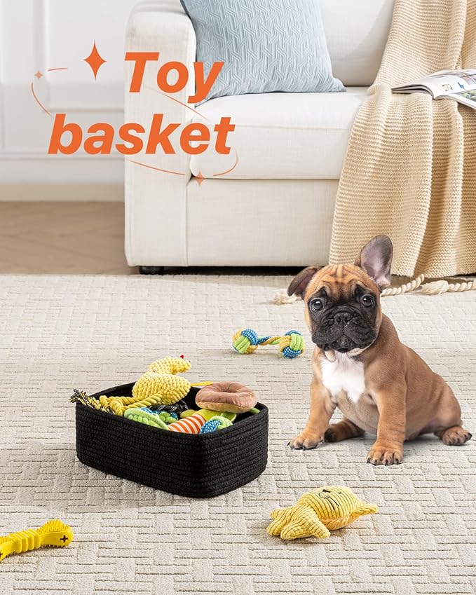 KALLAX Small Woven Basket, 12 x 8 x 4.5 Inches, Storage Basket for Organizing, Cute Small Rope Shelf Closet Cube Storage Bins Baskets for Shelves, Dog Toy Gift Baskets Empty, 3 Packs, Black