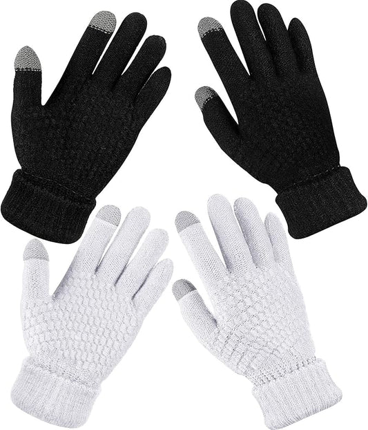 Geyoga 2 Pairs Women's Winter Touch Screen Gloves Soft Warm Fleece Lined Knit Elastic Cuff Winter Texting Gloves