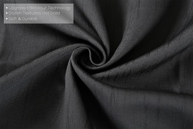 MIUCO Room Darkening Texture Thermal Insulated Blackout Curtains for Bedroom 1 Pair 52x63 Inch Black