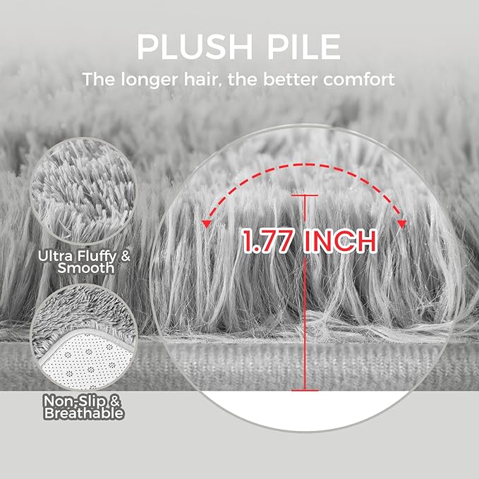 Ultra Soft Rug for Living Room, 4X6 Fluffy Shag Area Rug for Bedroom, Modern Shaggy Carpets Fuzzy Rug for Teens Dorm Nursery Home Decor Aesthetic, Upgrade Anti-Skid Durable, Light Grey