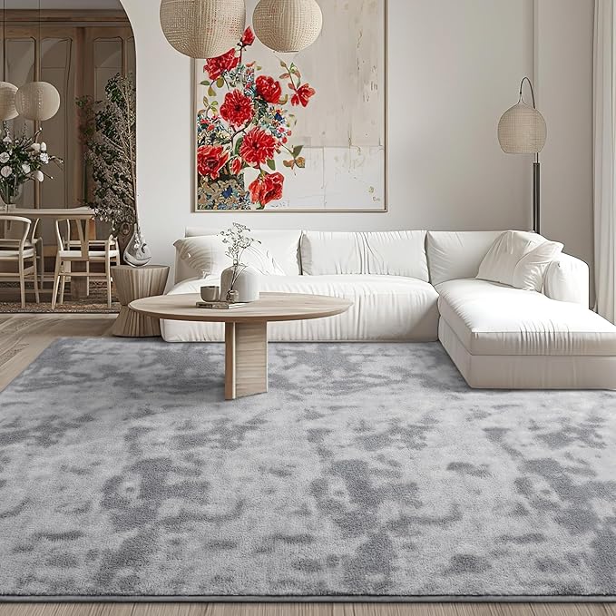 Kimicole 5x8 Washable Area Rugs for Bedroom Living Room, Low Pile Ulta-Thin Solid Color Rug, Non-Slip Soft Fluffy Carpet for Nursery Kids Room Dorm Room Home Decor (Light Grey)