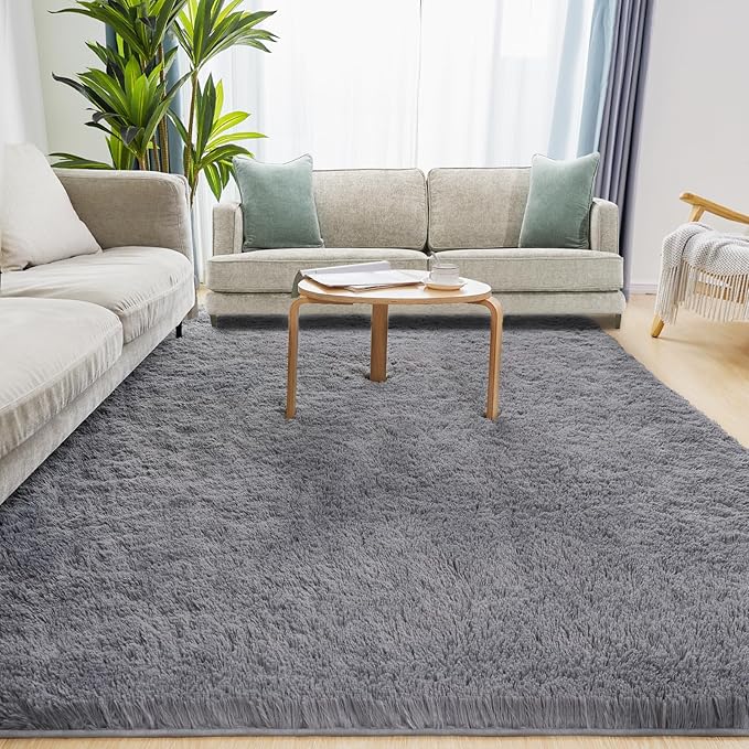 Fluffy Shag Area Rug, 4x6 Grey Rugs for Bedroom, Soft Plush Area Rugs for Living Room, Non-Slip Indoor Carpet for Nursery, Study Room, Dressing Room, Home Decor