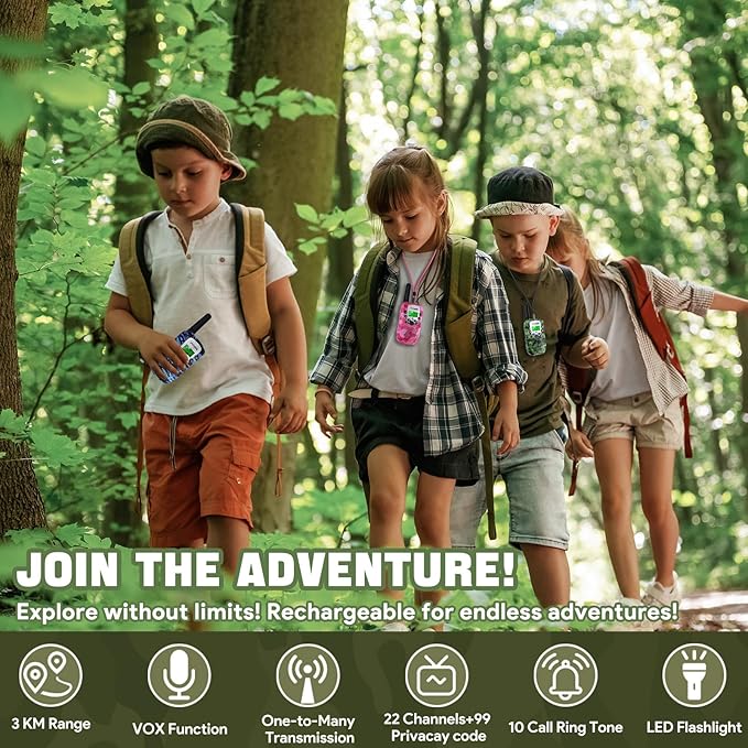Vvinca Walkie Talkies for Kids Rechargeable 3 Pack, Army Toys for Boys Girls Ages 3-13 Outdoor Military Camping Toy Birthday Gift, Walkie-Talkie 3KM Long Range 2 Way Radios 22 CH with Flashlight