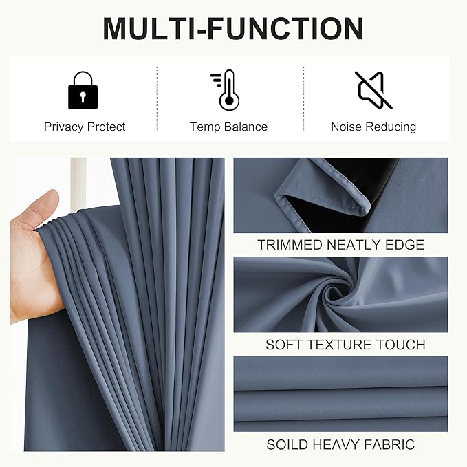 NICETOWN Stone Blue Curtains 52 x 84 inches Long, 100% Blackout Curtains Set of 2 Panels Thermal Insulated Privacy Window Curtains for Bedroom Living Room