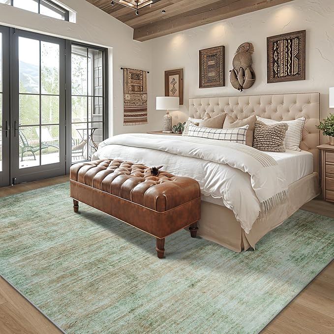 10x14 Area Rugs for Living Room: Soft Abstract Large Area Rug Non-Shedding Anti-Skid Stain Resistant Indoor Floor Modern Washable Rugs for Bedroom Dining Room Nursery Farmhouse Home Office-Green