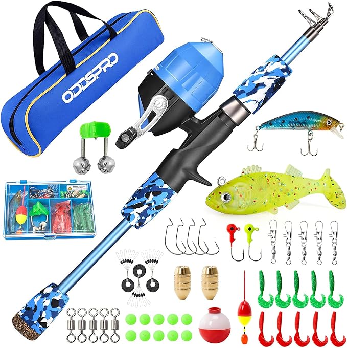 ODDSPRO Kids Fishing Pole Pink, Portable Telescopic Fishing Rod and Reel Combo Kit - with Spincast Fishing Reel Tackle Box for Girls, Youth