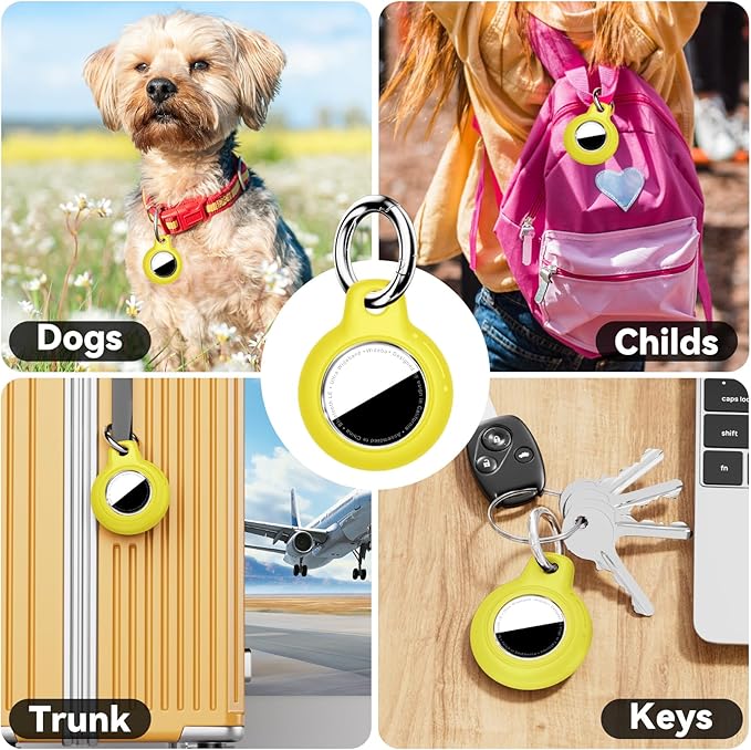 Upgrade Waterproof Airtags Holder with Apple Airtags Keychain, Hard PC Air Tag Case, Anti-Scratch & Shock Air tag Holder,Men's Women's Keyrings & Keychains, for Dog,Car Key,Luggage -Yellow