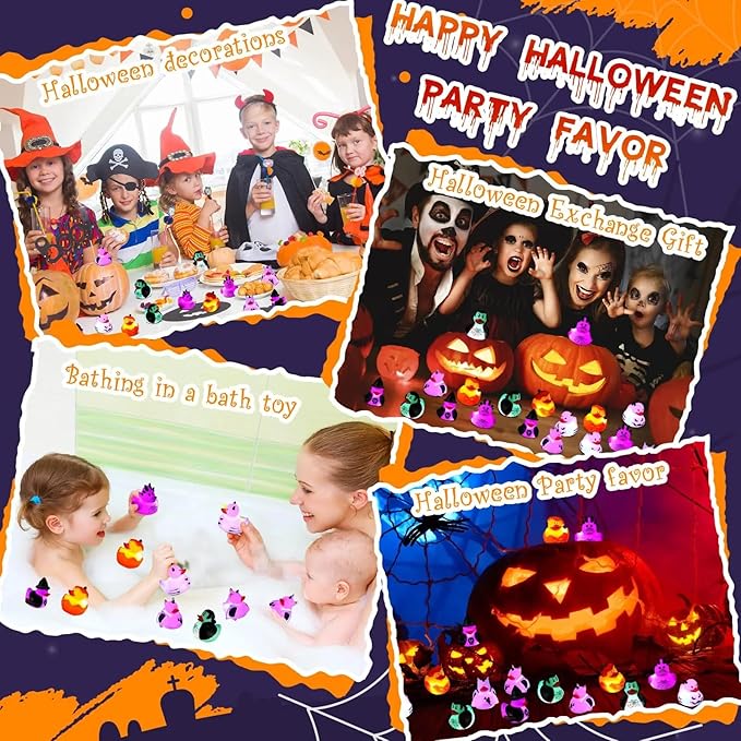 Halloween Rubber Duckies in Bulk Glow in The Dark Rubber Ducks Light up Halloween Mini Duckies Bath Toys for Halloween Party Favor Decor Pool Bathtub Baby Shower Toy Gifts for Kids(48)