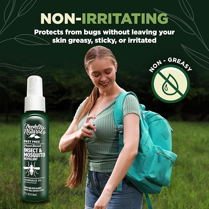 Insect & Mosquito Repellent, DEET-Free Naturally Derived Formula, Kid and Pet Friendly, Made in The USA, 4 Ounce Spray Bottle