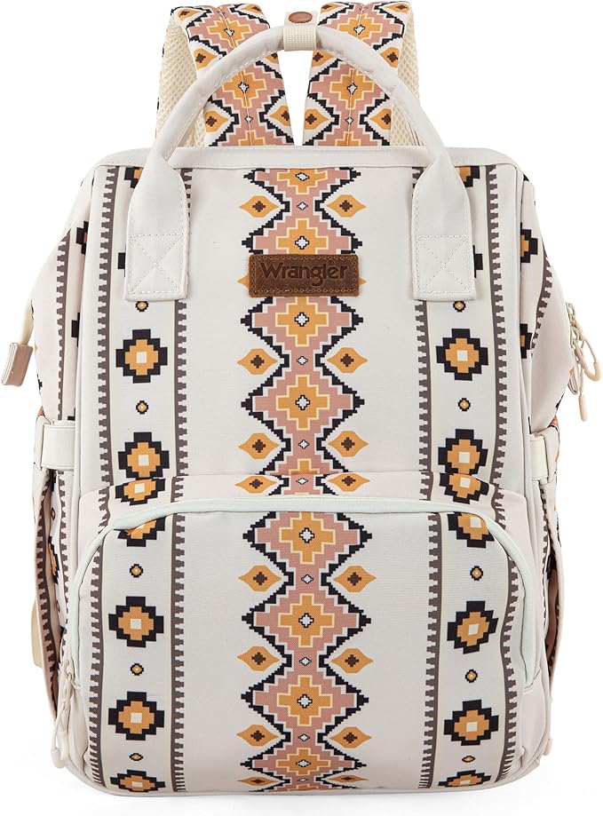 Wrangler Diaper Bag Backpack Aztec Travel Backpack Purses Western Multi-Function Baby Bags for Mom with Waterproof Insulated Pockets