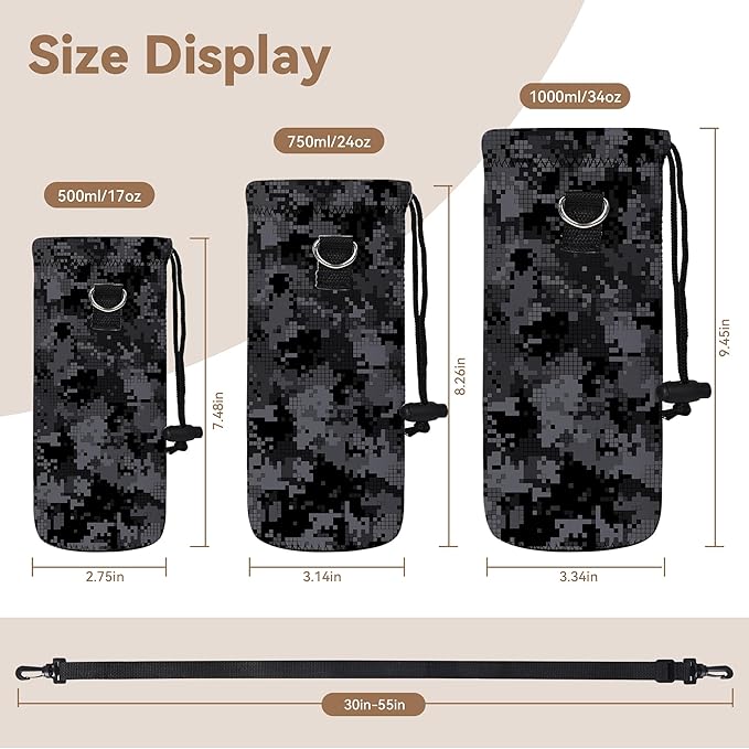 AUPET Water Bottle Sling Bag Carrier Crossbody Sleeve,Insulated Neoprene Bottle Case Holder Pouch Cover 500ML/17oz with Shoulder Strap for Walking Women Men
