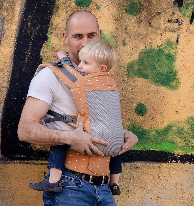 Beco Toddler Carrier - Breathable 3D Mesh Front-Carry & Backpack Style Carrier with Tall Supportive Back and Ergonomic Extra-Wide Seat for Children from 18months (20-60 lbs) - Cool Brick Heart