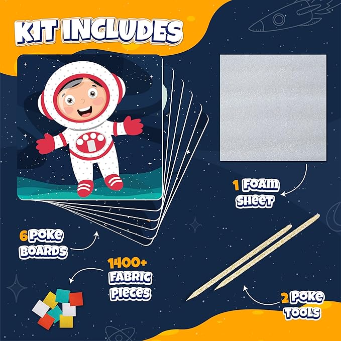 jackinthebox Poke Poke Art for Kids – Space Theme, Mess-Free Fabric Art and Craft, Flower Pressing Kits, Gift for Kids, Toys for Girls and Boys Ages 4 5 6 7 8