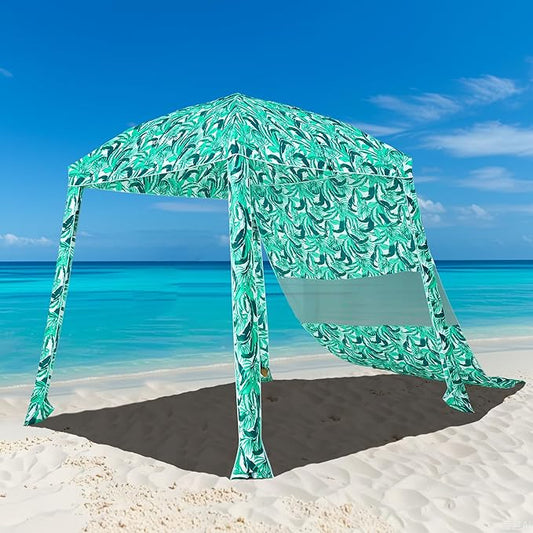 HOMEDEMO Beach Canopy UPF 50+, 6'×6', Easy Set up and Take Down Tent with Sand Pockets, Side Wall Shade Wind Waterproof for Kids, Family & Friends