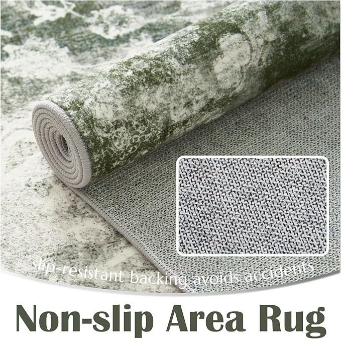 jinchan Green Floral 3x5 Area Rugs for Entryway - Machine Washable Vintage Distressed Design Low-Pile Soft Non-Shedding Carpet for Kitchen Bedside Laundry Living Room (3x5ft, Forest Green)