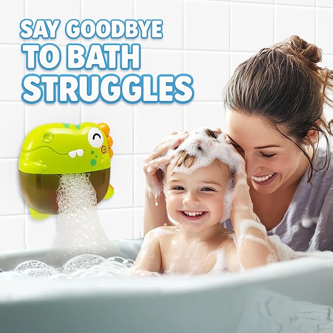 Bath Bubble Machine - Bubble Bath Maker with Lights & Music - Baby Bath Toys Bubble Maker for Bathtub - Dinosaur Toys for Kids 2-4, Strong Suction BPA Free