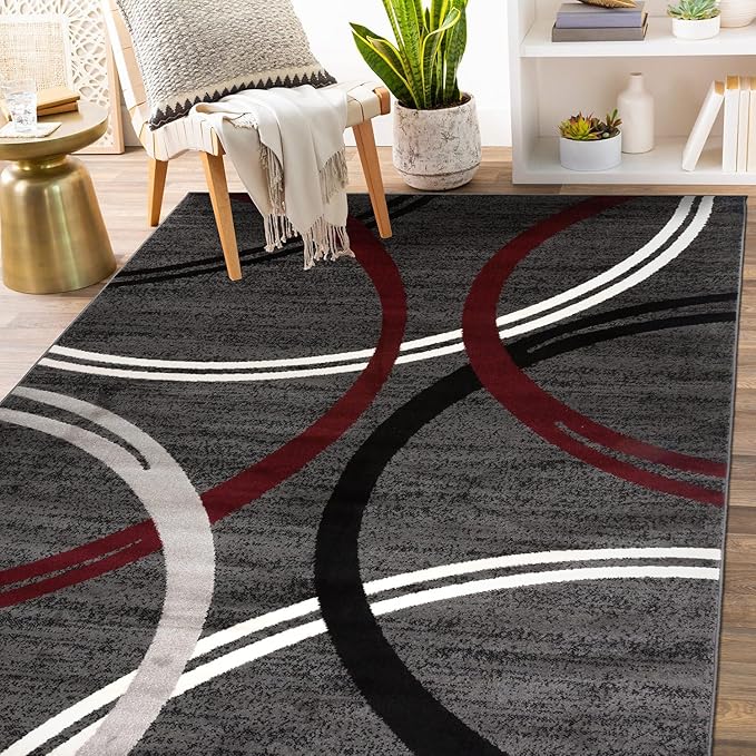 Rugshop Modern Wavy Circles Design Area Rug 5' 3" x 7' 3" Red