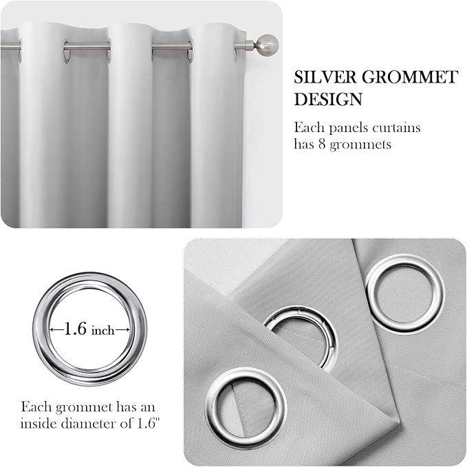 HOMEIDEAS Grey Gray Ombre Blackout Curtains 52 X 96 Inch Length Gradient Room Darkening Thermal Insulated Energy Saving Grommet 2 Panels Window Drapes for Living Room, Bedroom