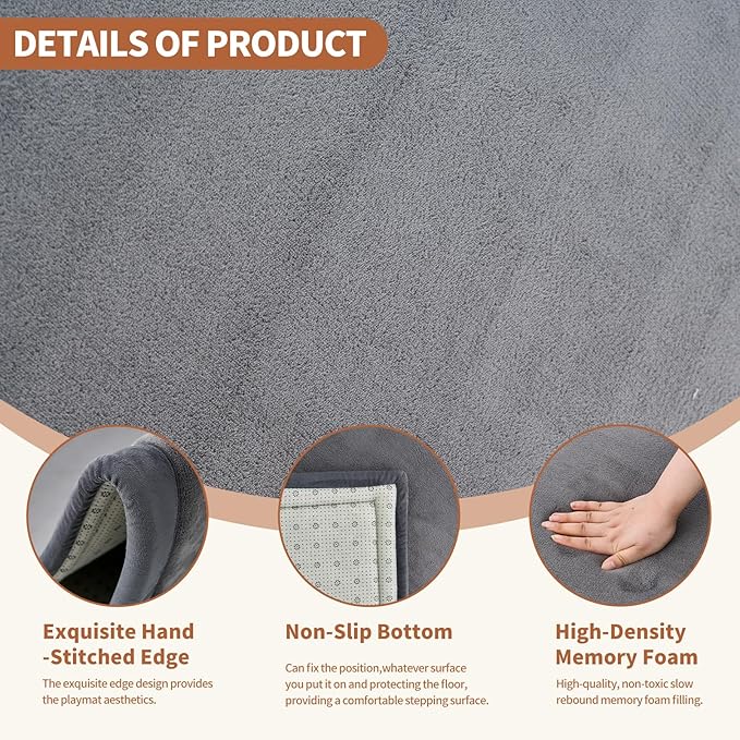 Baby Play Mat for Floor - 1.4" Thick Memory Foam Rug, 60"x60" Playpen Tummy Time Mat, Soft Velvet Nursery Rug, Large Padded Crawling Mat, Cushioned Pads for Playroom Toddlers, Infants, Yoga, Tatami
