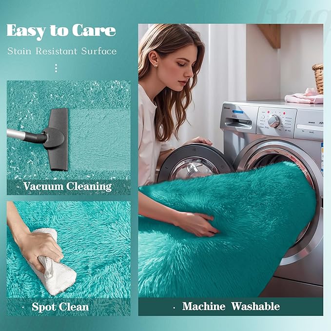 8x10 Area Rug for Living Room: Fluffy Shag Soft Washable Rugs Large Fuzzy Plush Indoor Carpet for Bedroom Nursery Playroom Kids Girls Boys Room (Teal Blue, 8'x10')